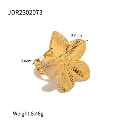 French court style matte retro gold stainless steel flower metal open ring with high-end design