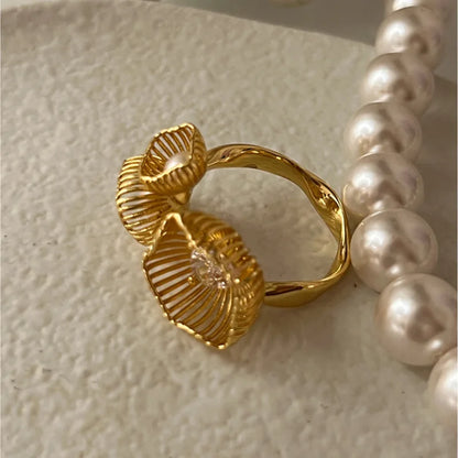 Ring, Golden Pearl, Retro Couple, Creative Wings Design, Thai Silver Party, Jewelry, Birthday Gift
